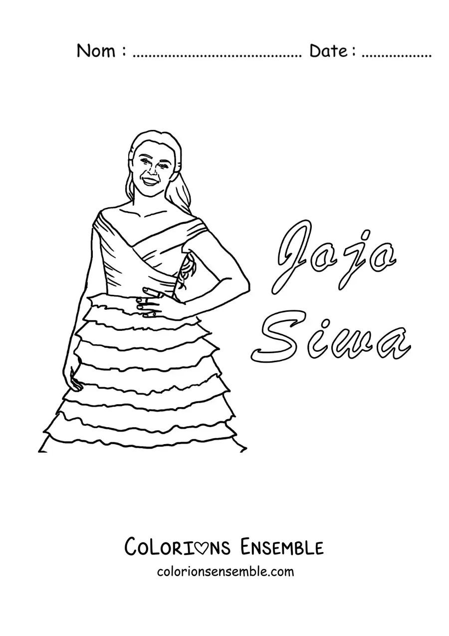 Coloriage de JoJo Siwa version dessin animé avec une robe