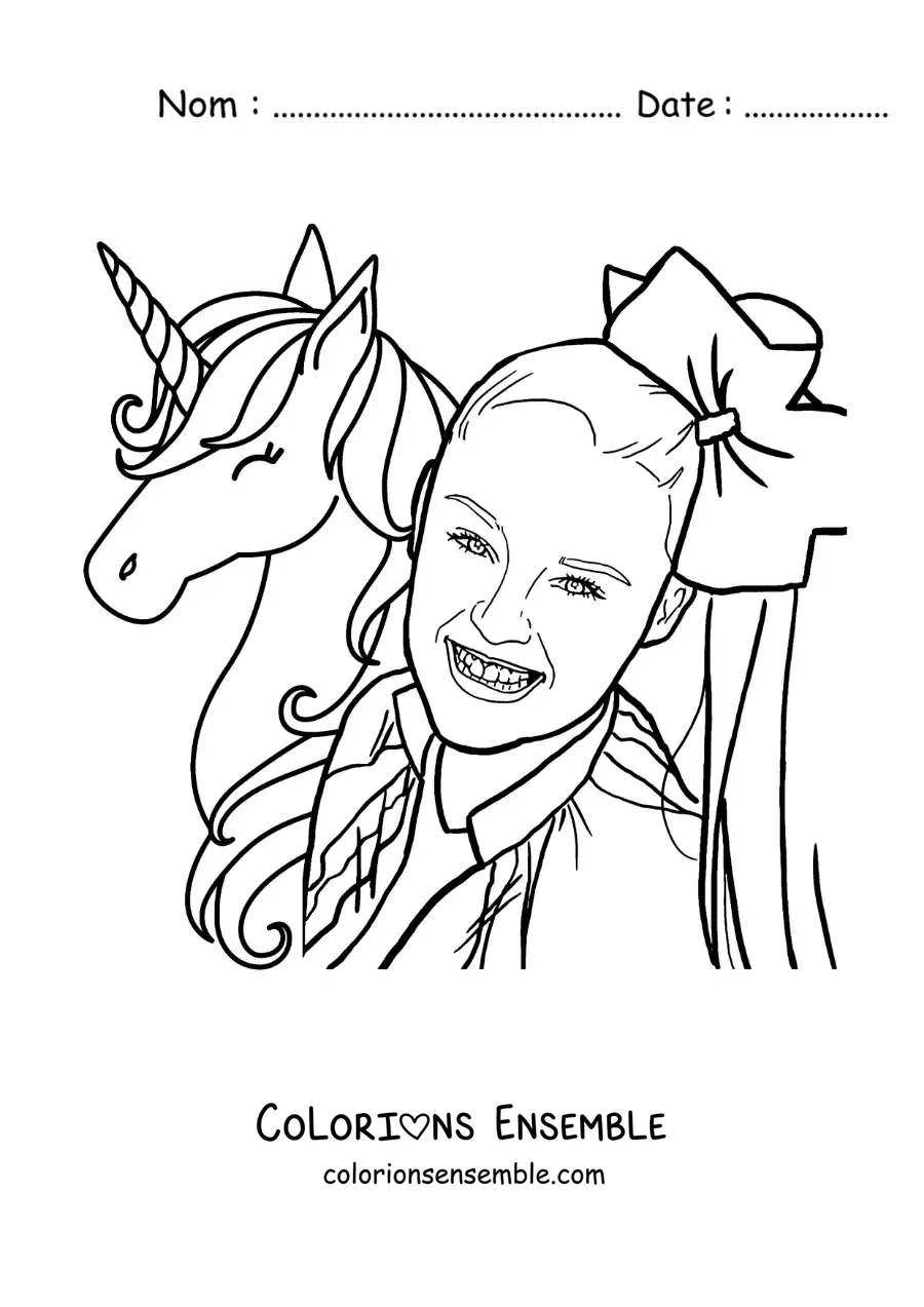 Coloriage de JoJo Siwa avec une licorne