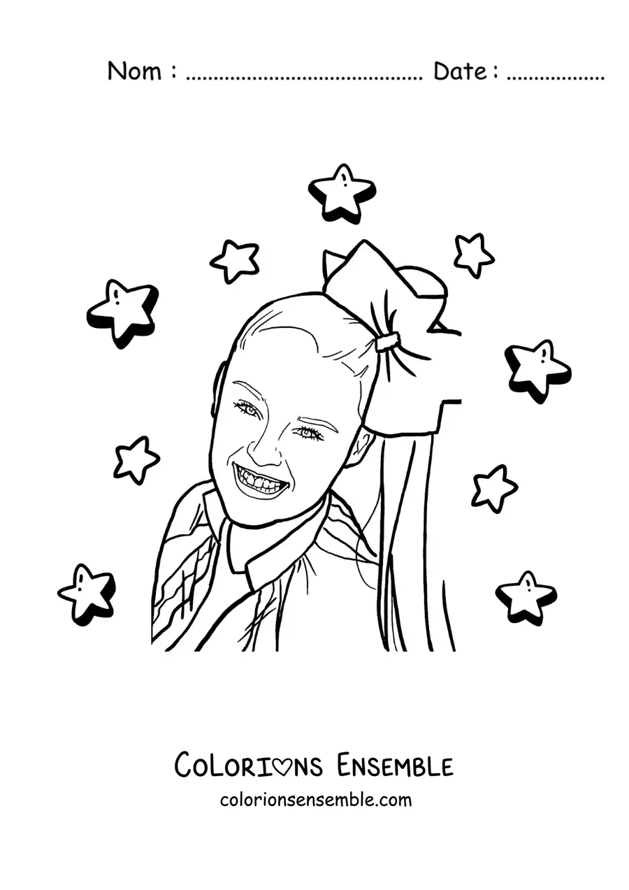 Coloriage d’un portrait de JoJo Siwa avec des étoiles