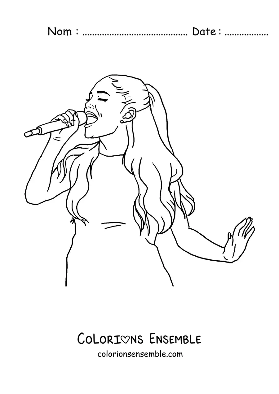 Coloriage d’Ariana Grande version dessin animé en train de chanter