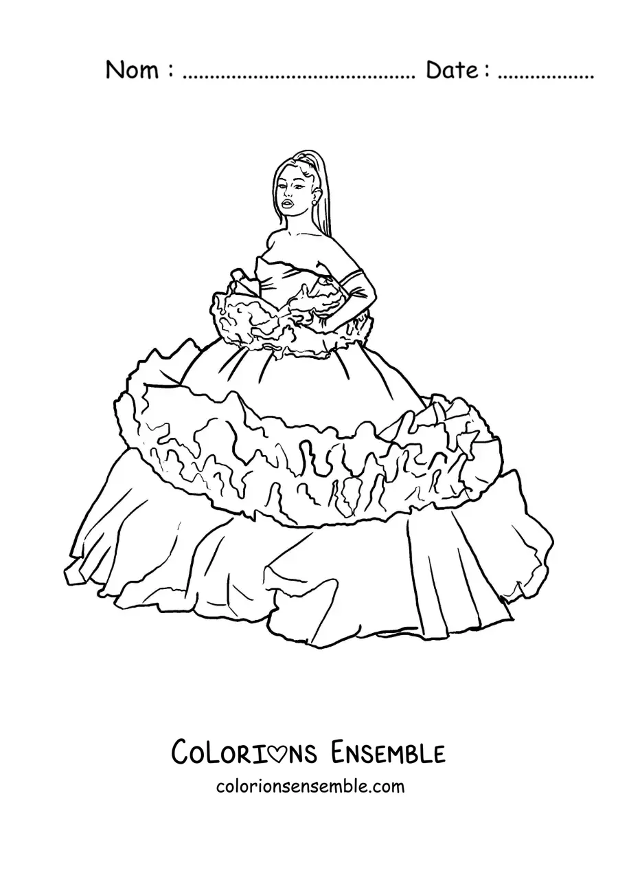 Coloriage d’Ariana Grande version dessin animé avec une belle robe