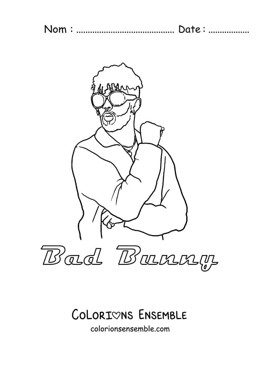 Coloriage de Bad Bunny version dessin animé avec son nom