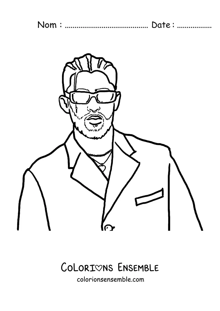 Coloriage d’un portrait de Bad Bunny version dessin animé
