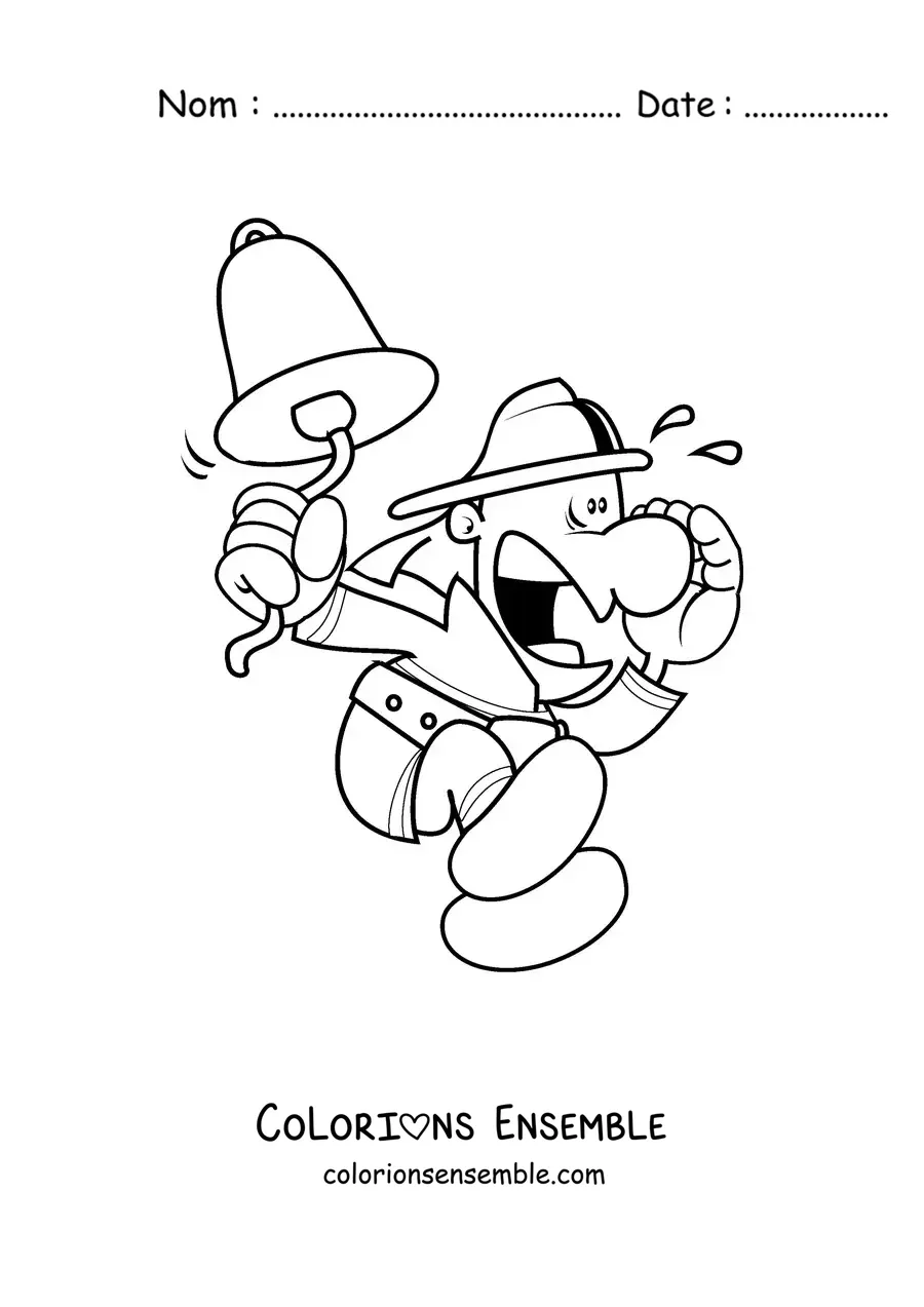 Image à colorier d'un dessin de pompier en alerte