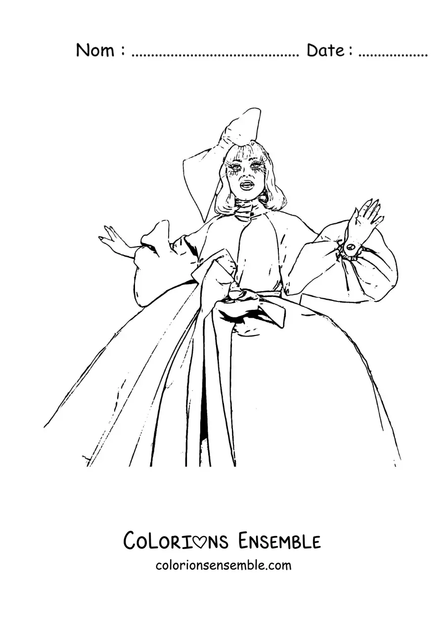 Coloriage de Lady Gaga version dessin animé avec une robe