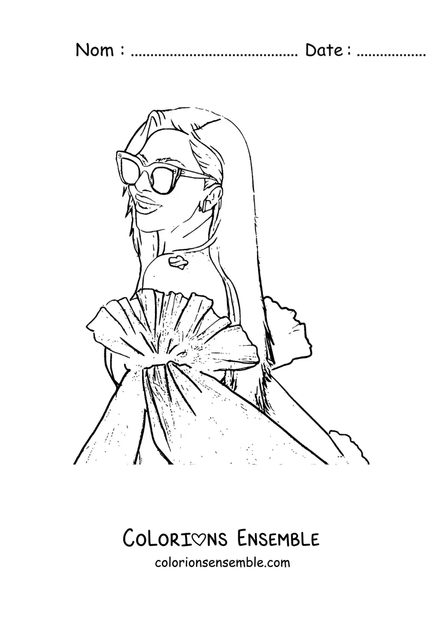 Coloriage d’un portrait de Lady Gaga version dessin animé avec des lunettes de soleil