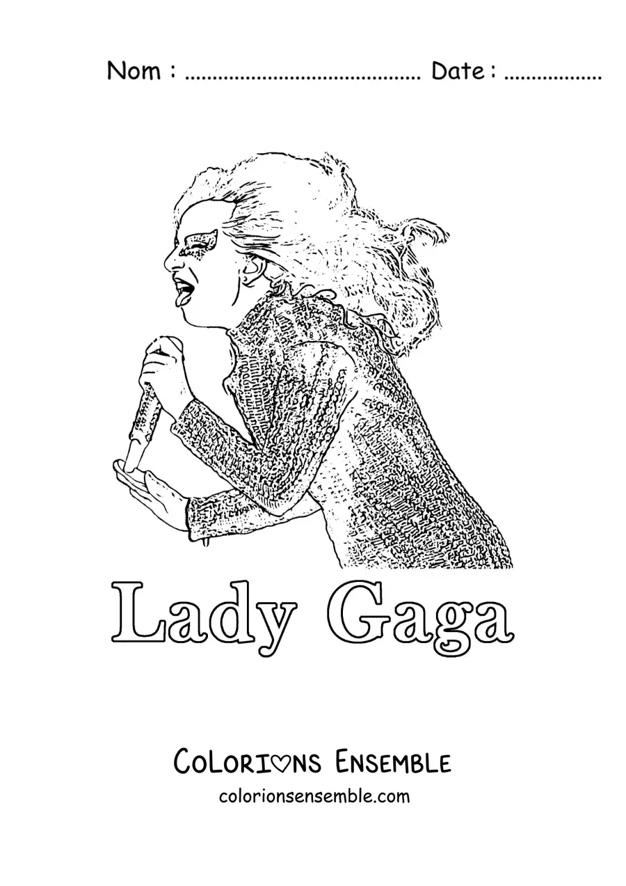 Coloriage de Lady Gaga en concert dans un style réaliste