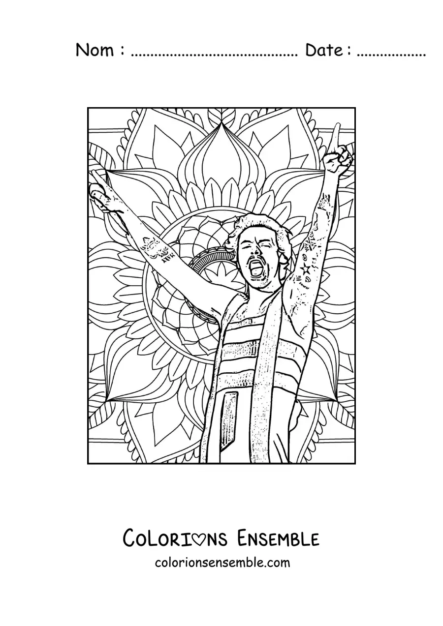 Coloriage d’un mandala de Harry Styles en train de chanter