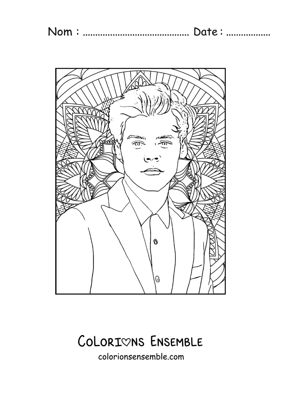 Coloriage d’un mandala avec un portrait de Harry Styles