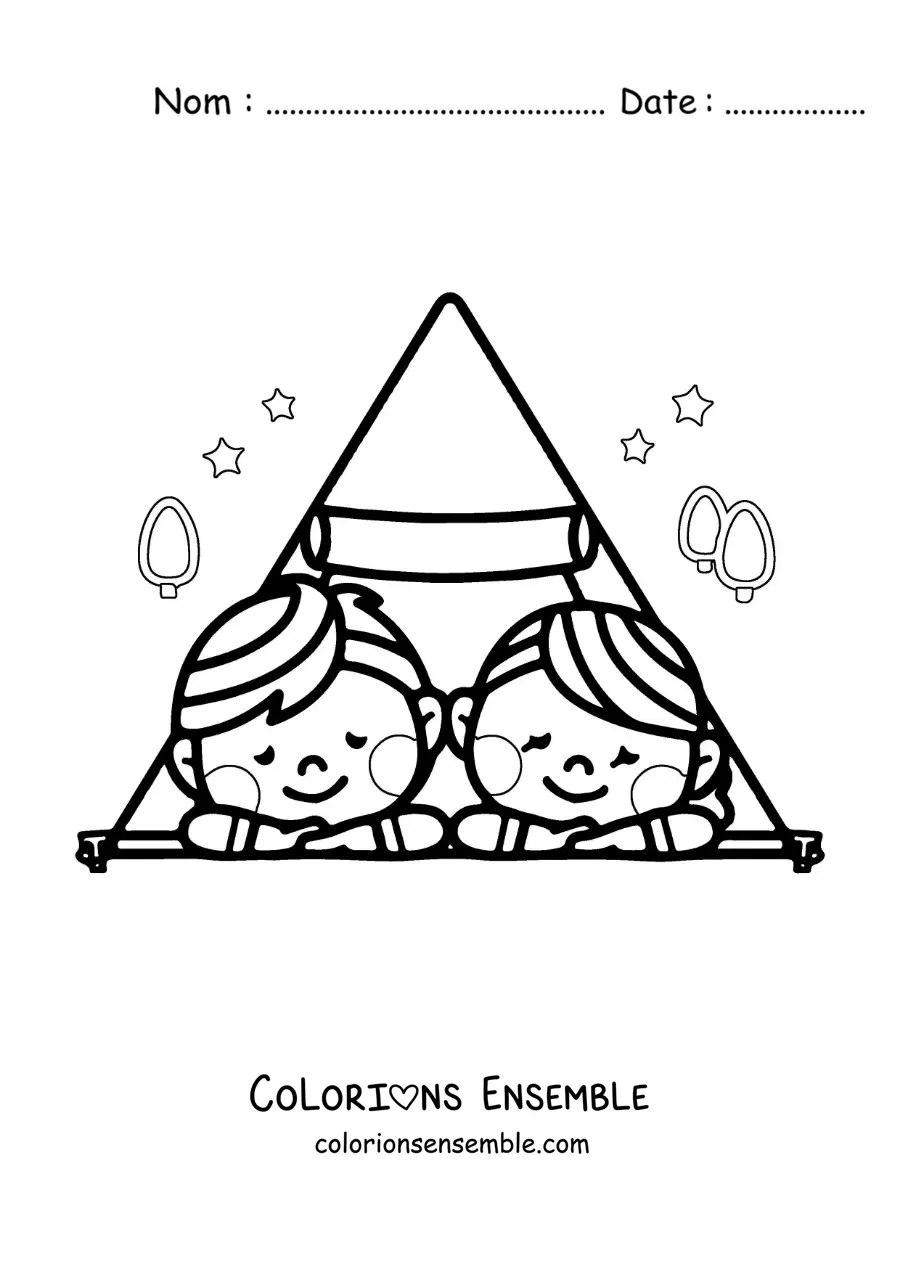 Coloriage d’un couple kawaii dans une tente