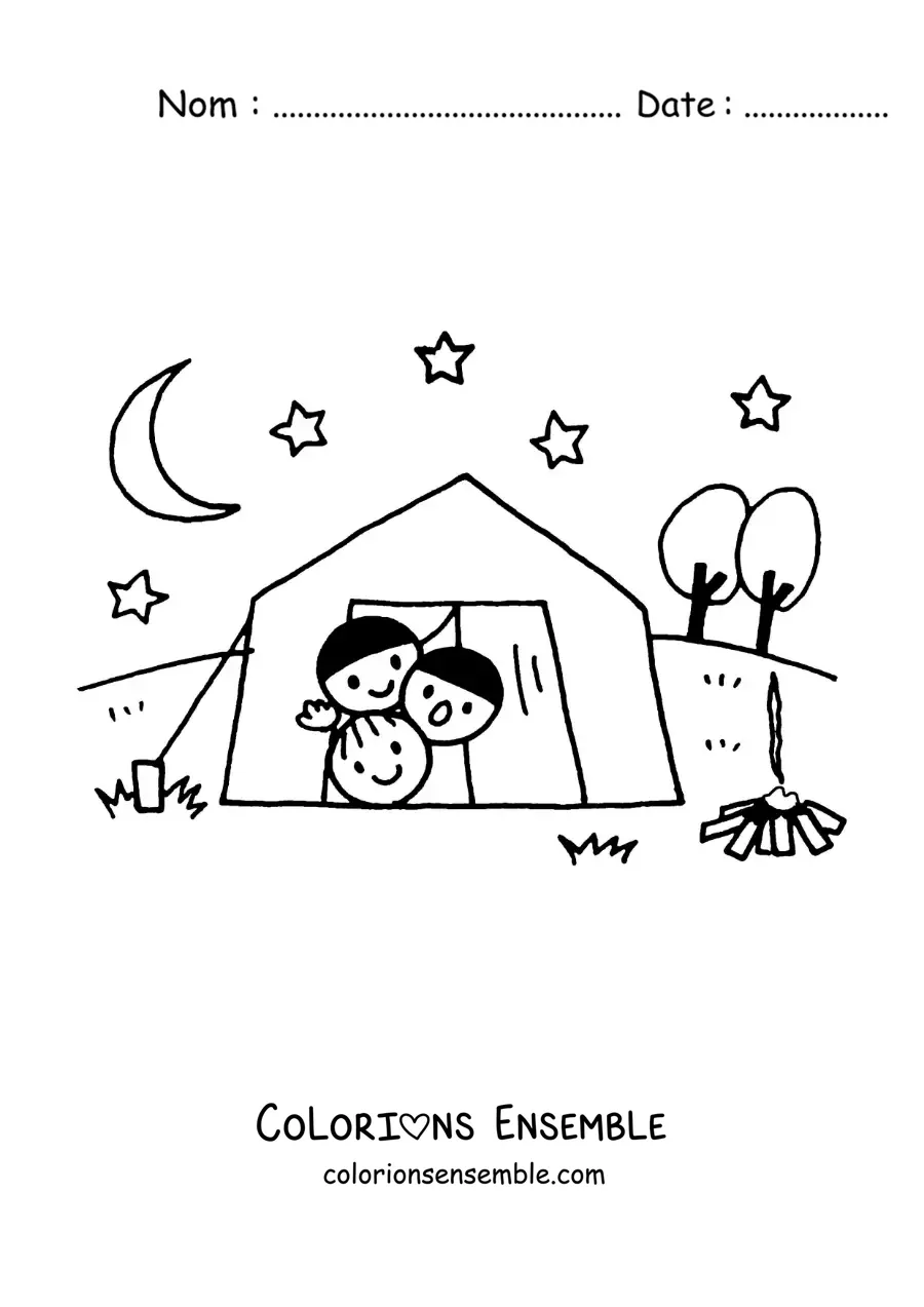 Coloriage d’enfants dans la tente d’un camping