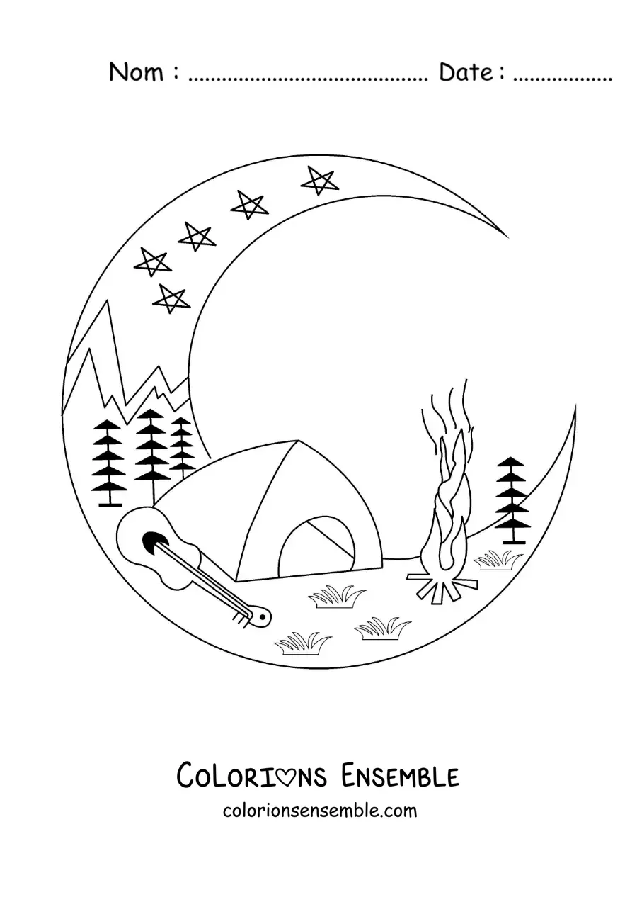 Coloriage d’un camping la nuit