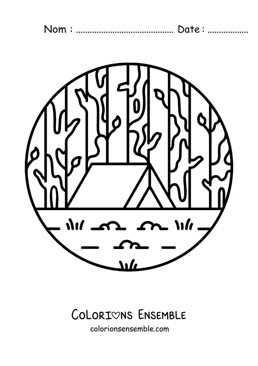 Coloriage d’une tente dans la forêt
