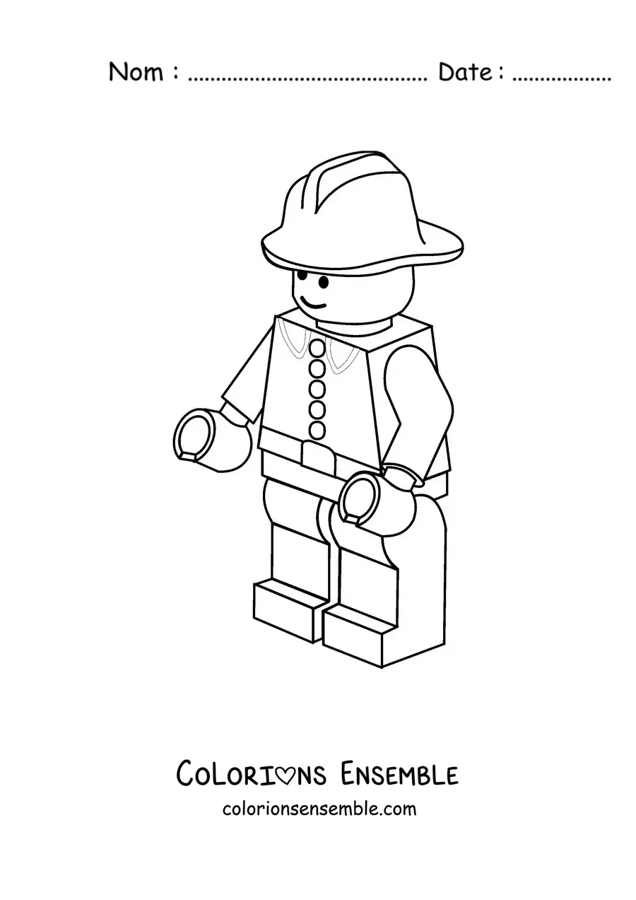 Image à colorier d'un pompier en jouet style Lego