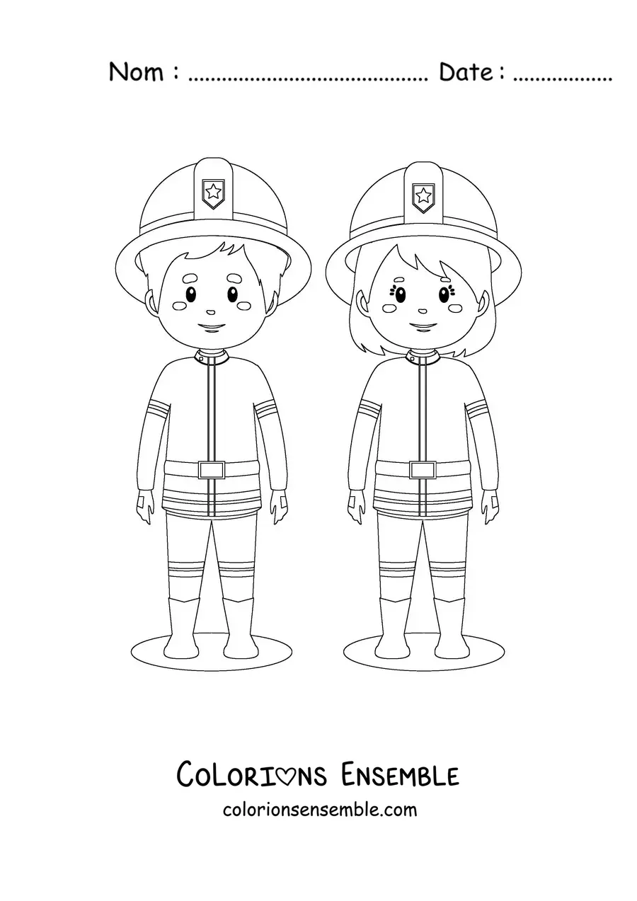 Image à colorier d'un duo de pompiers
