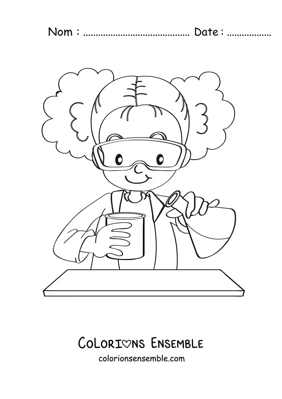 Image à colorier d'une fille scientifique