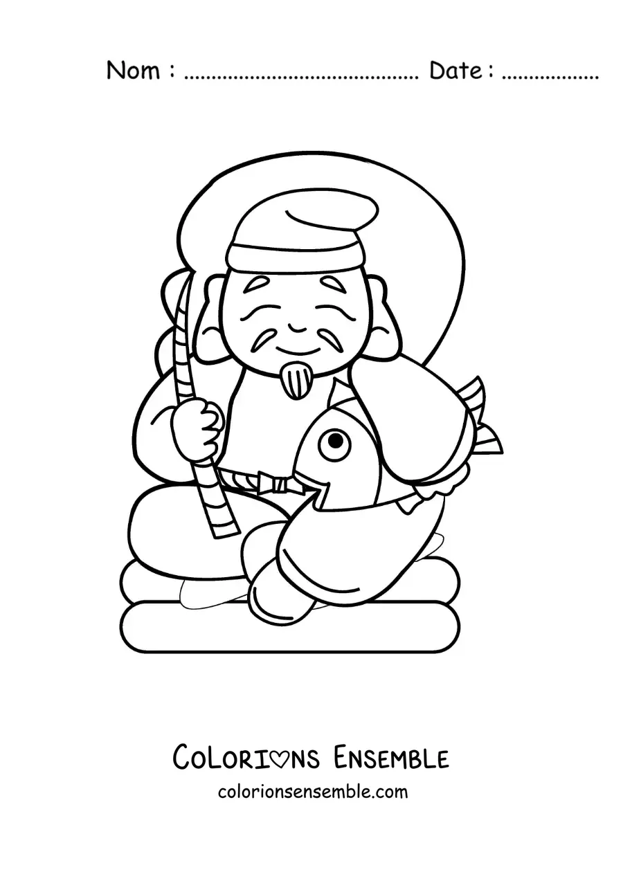 Image à colorier d’un vieux pêcheur japonais