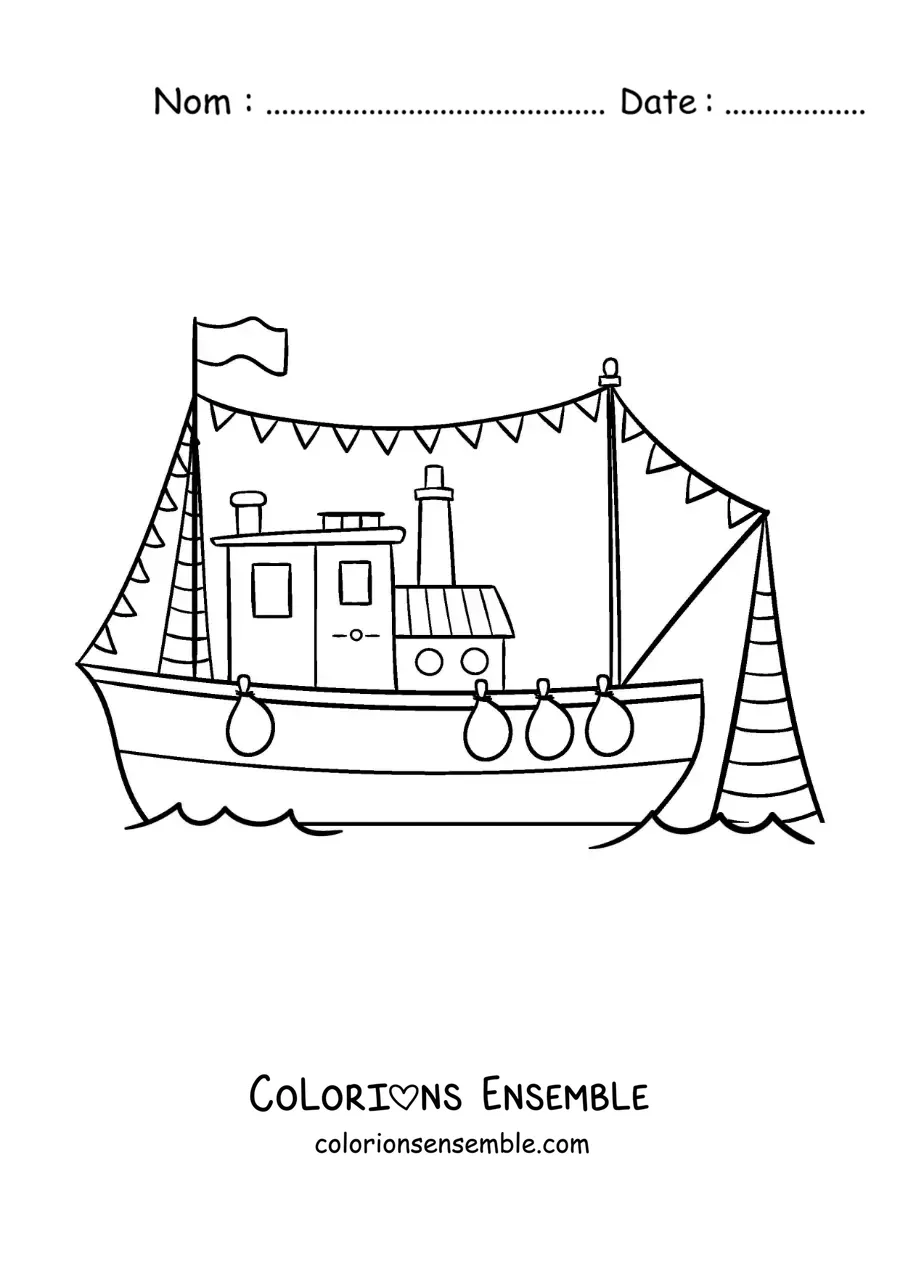 Image à colorier d’un bateau de pêche