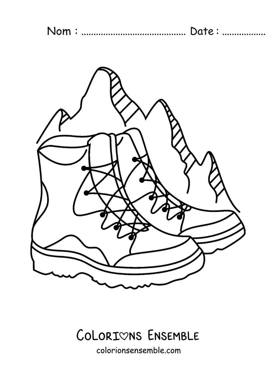 Image à colorier d’une paire de chaussures d’escalade dans les montagnes