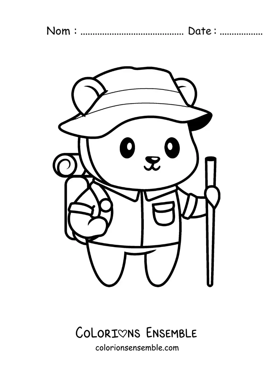 Image à colorier d’un ours randonneur kawaii