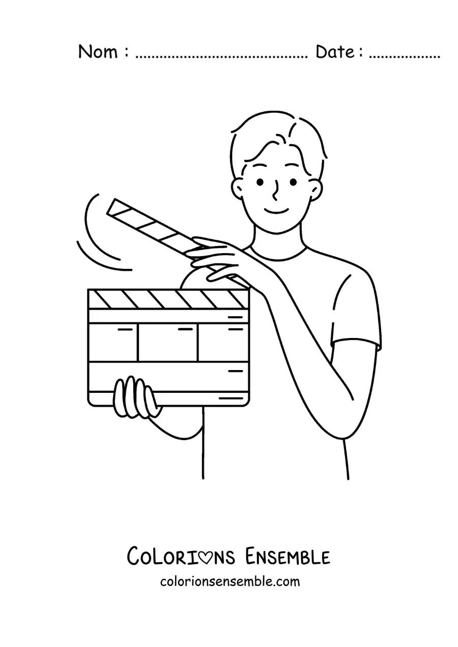 Image à colorier d’un réalisateur de cinéma avec son clap