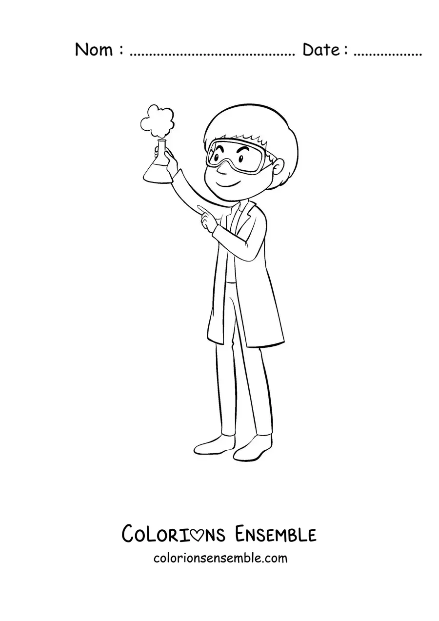 Image à colorier d'un scientifique avec des lunettes de protection