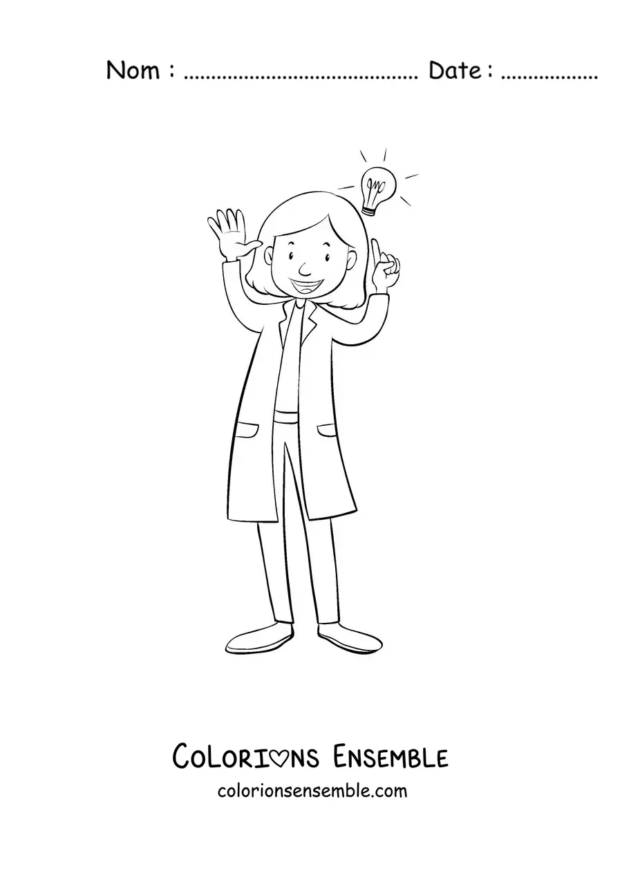 Image à colorier d'une femme scientifique animée