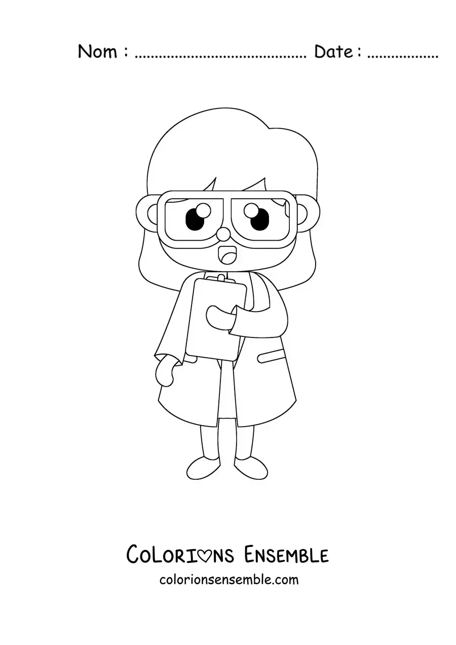 Image à colorier d'une femme scientifique kawaii