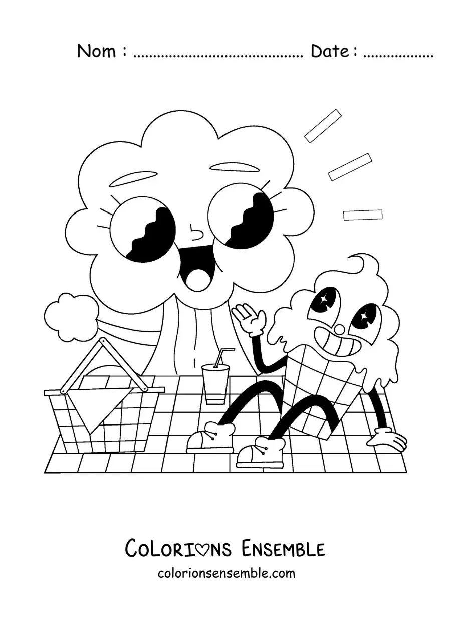 Image à colorier d'une glace dessinée lors d'un pique-nique au parc