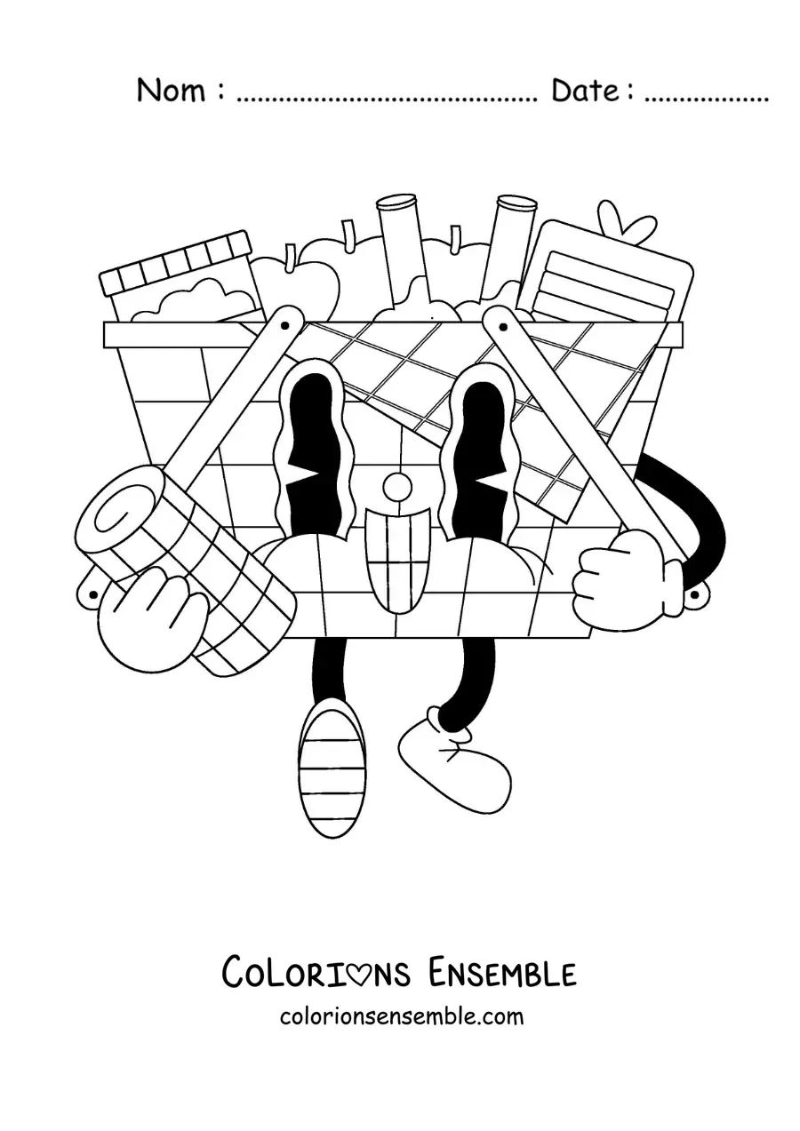Image à colorier d'un panier de pique-nique dessiné