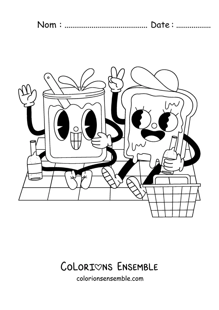 Image à colorier d'un sandwich dessiné lors d'un pique-nique