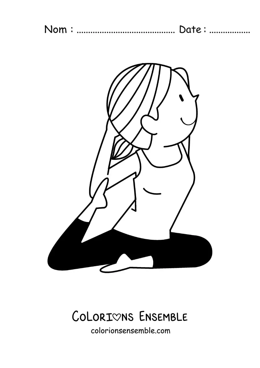 Image à colorier d'une femme qui réalise une posture de yoga, sur fond neutre