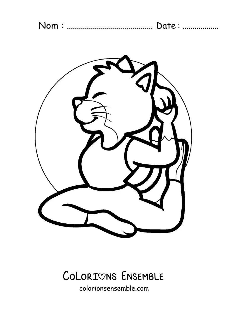 Image à colorier d'un chat dessiné qui pratique le yoga