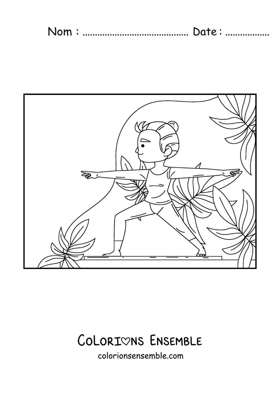 Image à colorier d'une fille dans la posture du guerrier 2