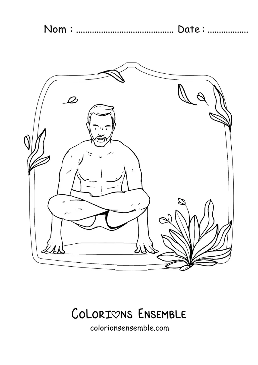 Image à colorier d'un homme qui pratique le yoga dans la posture du lotus