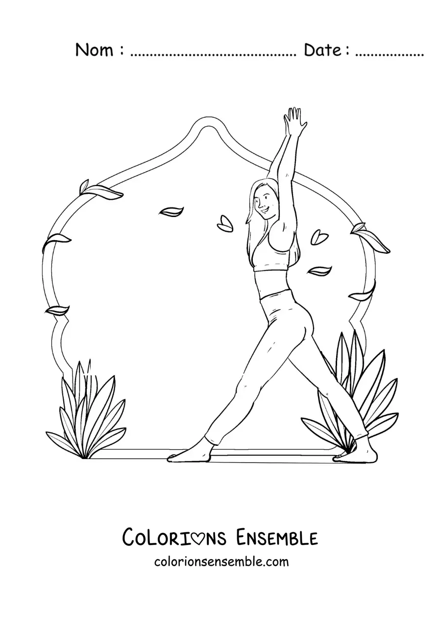 Image à colorier d'une femme qui réalise une posture de yoga