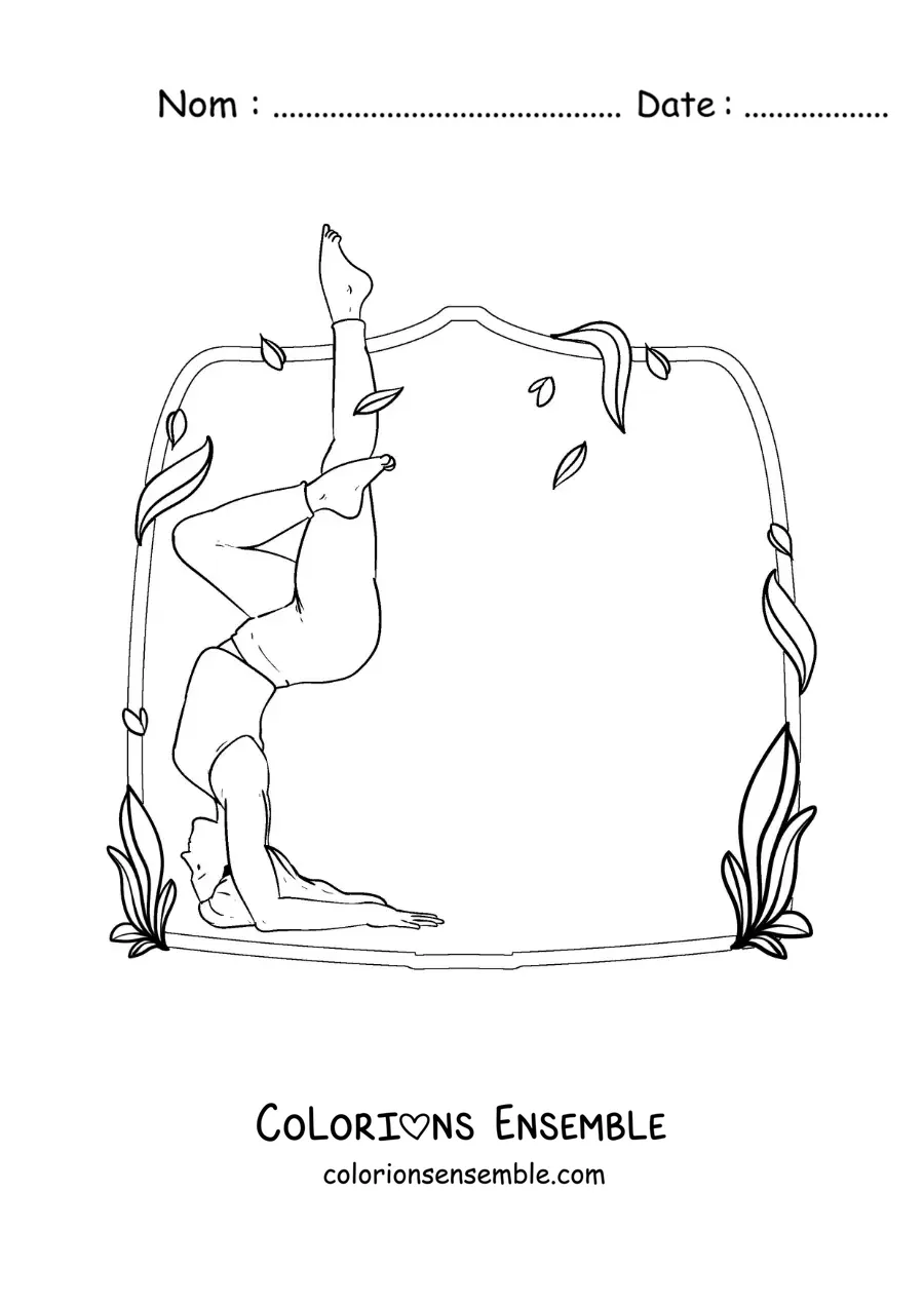 Image à colorier d'une jeune femme qui pratique le yoga