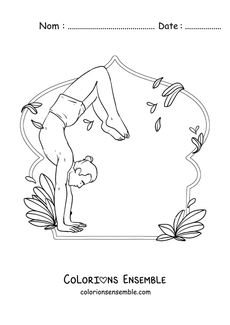 Image à colorier d'un jeune homme qui pratique le yoga