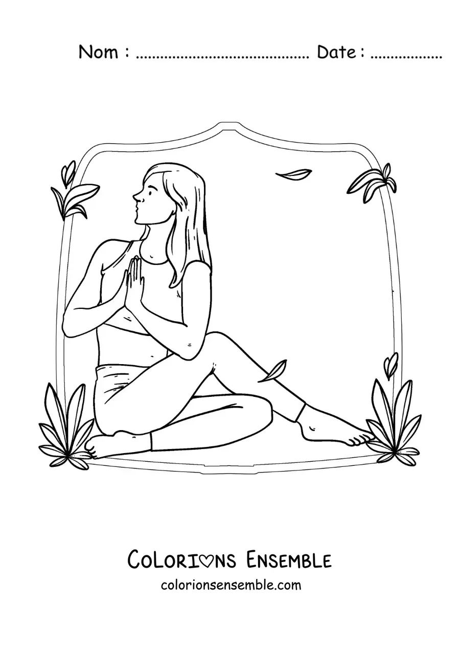 Image à colorier d'une femme qui fait des étirements de yoga