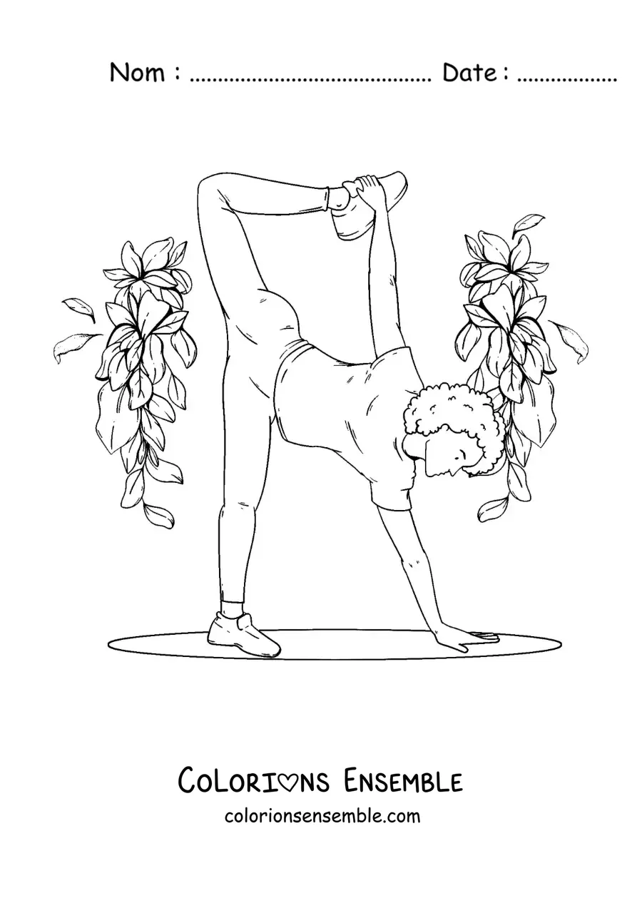 Image à colorier d'une fille qui pratique le yoga