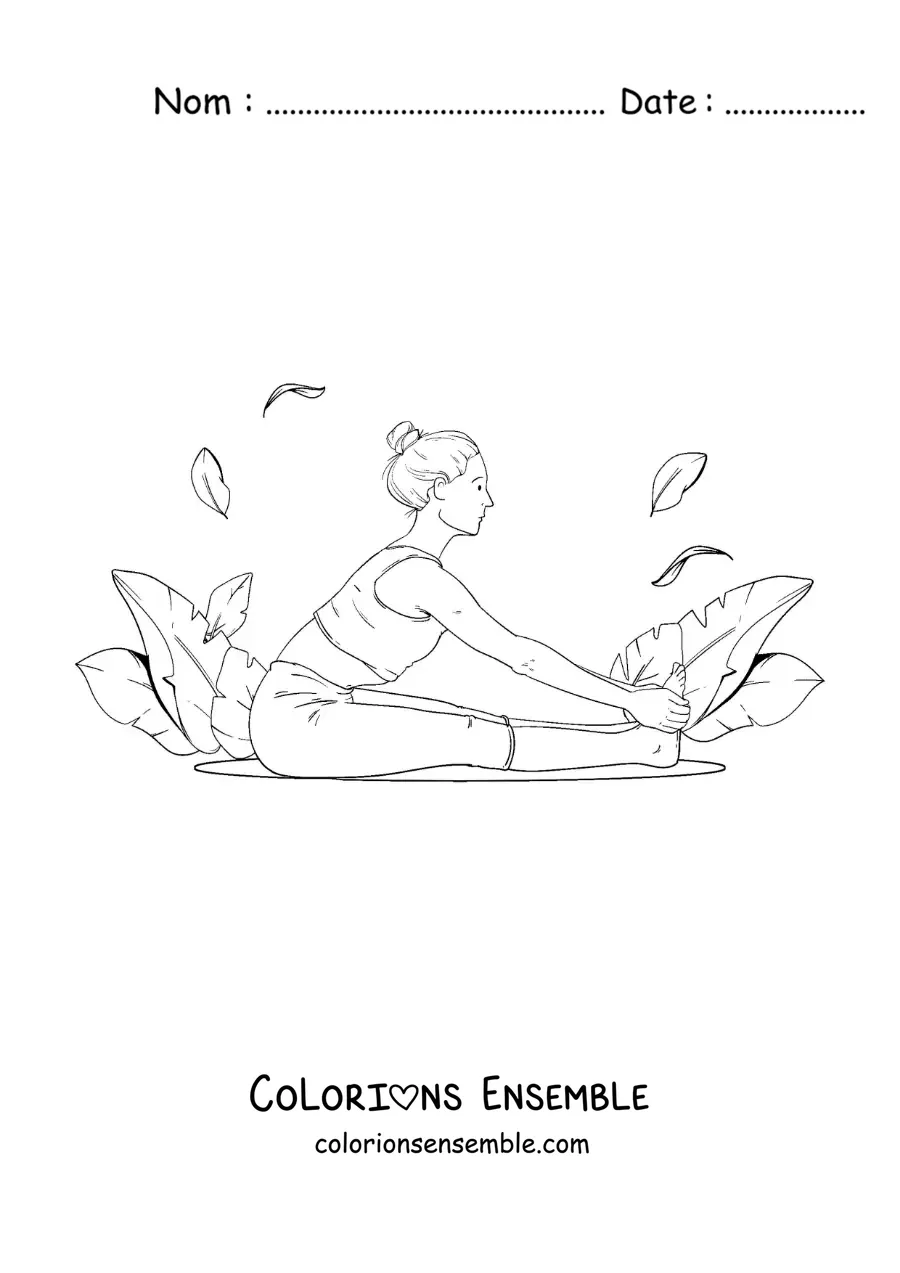 Image à colorier d'une fille qui fait des étirements de yoga