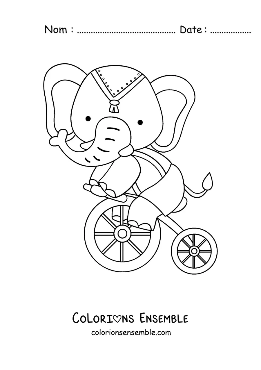 Image à colorier d’un éléphant de cirque sur un monocycle