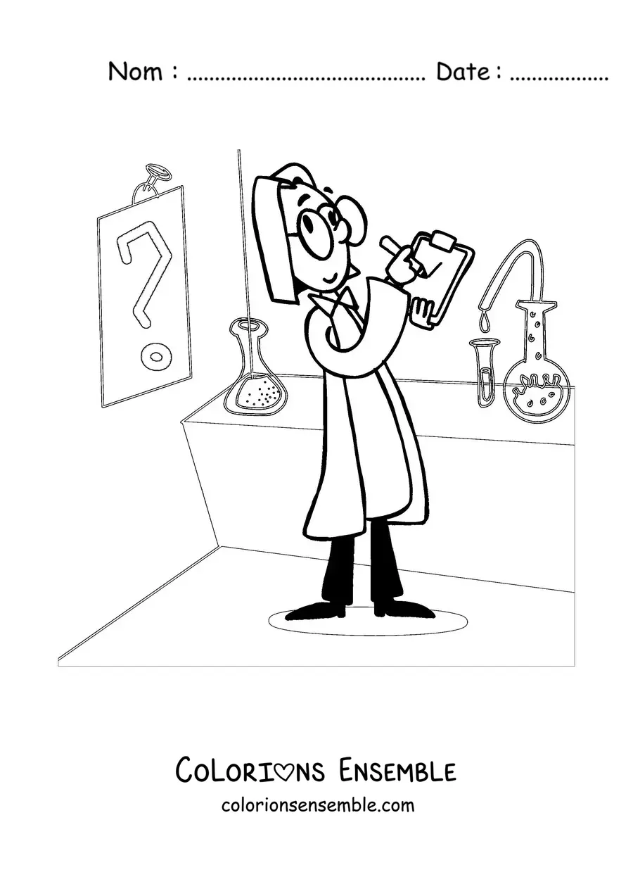 Image à colorier d'un savant fou dans un laboratoire