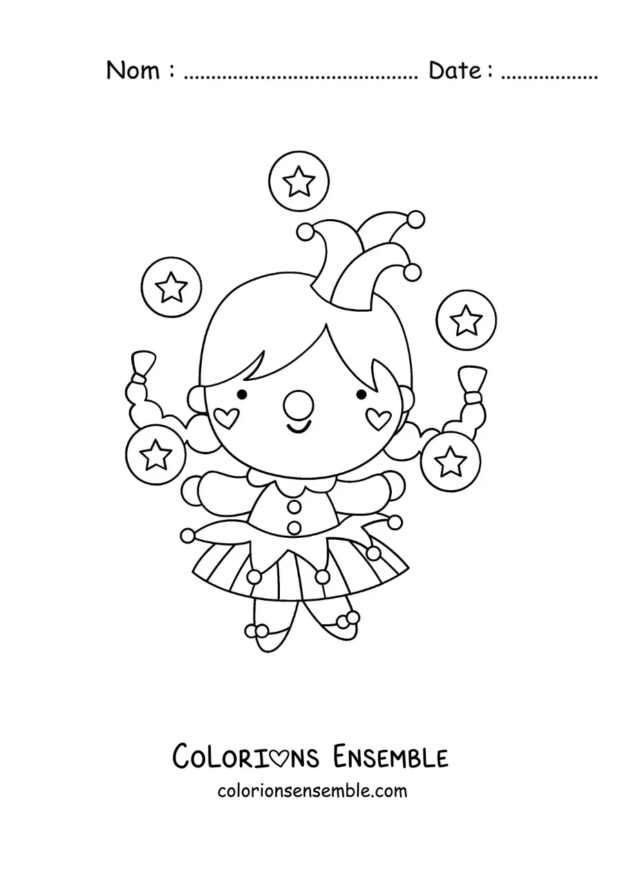 Image à colorier d’une femme clown en train de jongler