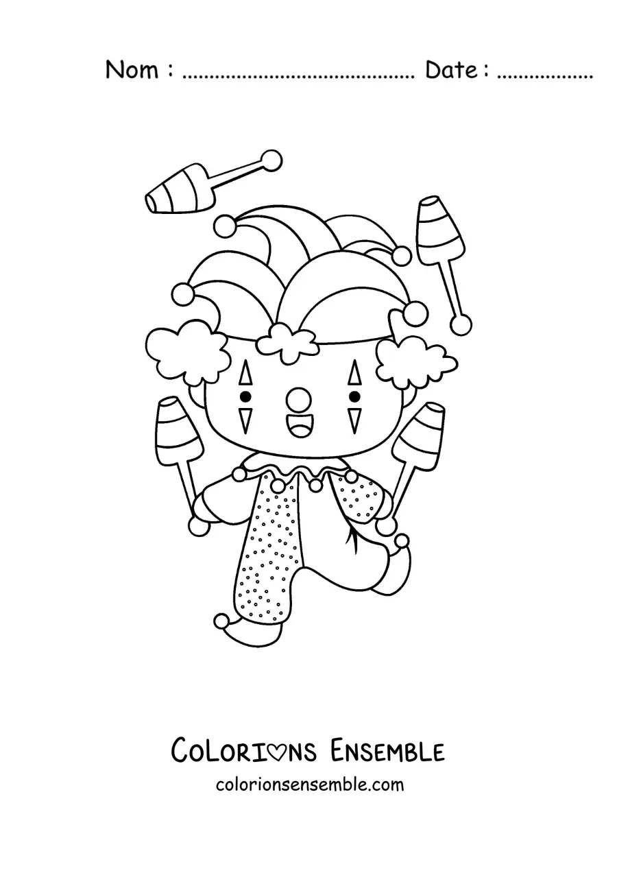 Image à colorier d’un clown animé en train de jongler