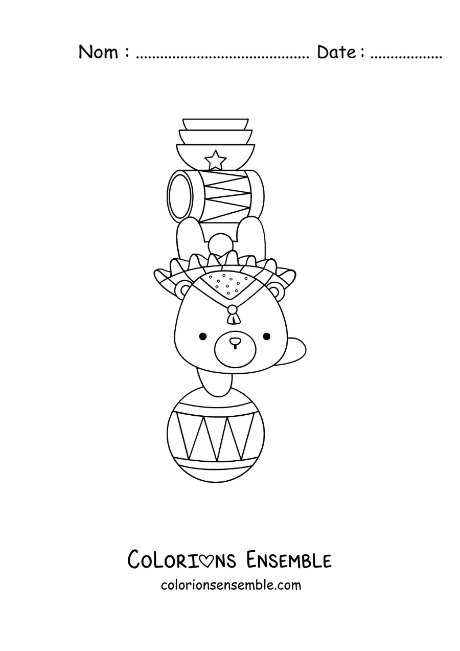 Image à colorier d’un ours de cirque animé faisant des pirouettes