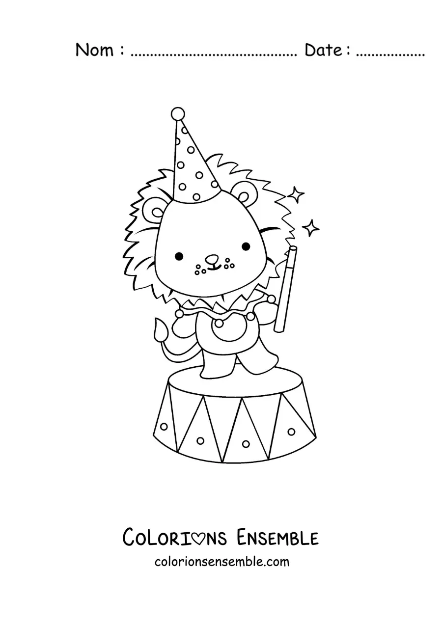 Image à colorier d’un lion de cirque animé faisant de la magie