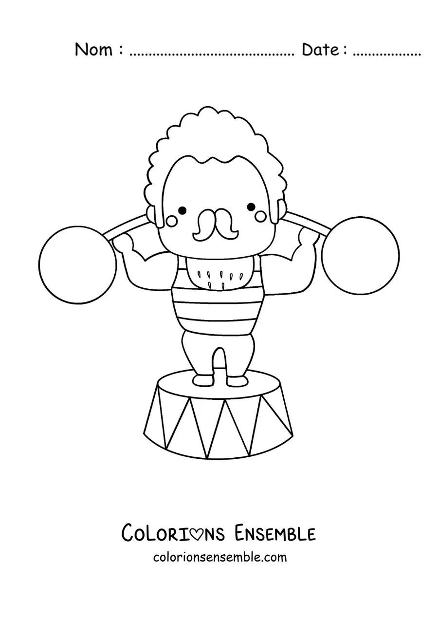 Image à colorier d’un homme fort de cirque soulevant des poids