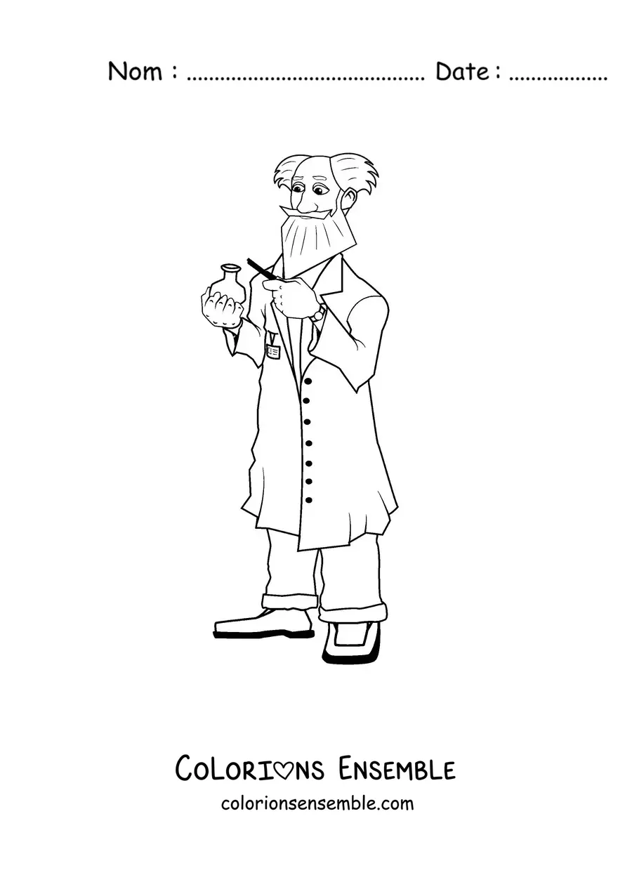 Image à colorier d'un savant fou tenant une expérience