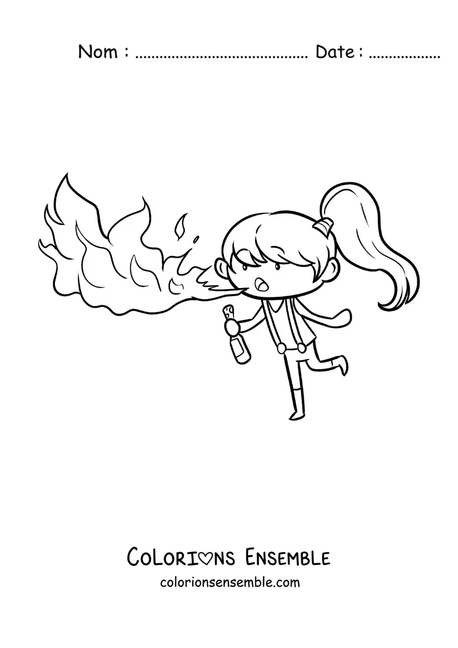 Image à colorier d’une fille cracheuse de feu de cirque